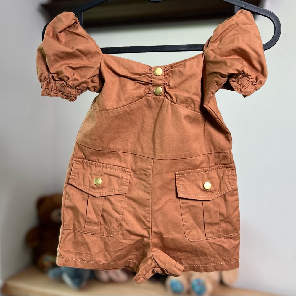 Janie & Jack 2T Romper Brown with Puffed Sleeves - Picture 4 of 12